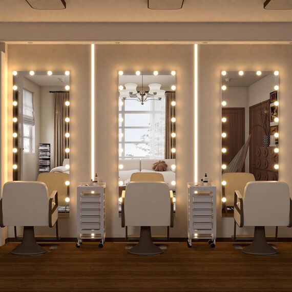 CASSILANDO Voll Länge Spiegel mit Lichtern, 160x50 Boden Körper Hollywood StehendSpiegel, Wand montierte Spiegel mit Licht für Schlafzimmer, Dimmen & 3 Farbmodi (Weiß)