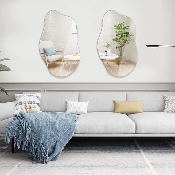 Muzilife Asymmetrischer Rahmenloser Spiegel zum Aufhängen, Unregelmäßiger Großer Wandspiegel mit MDF-Rückwand 50 x 85cm, Dekorativer Ganzkörperspiegel für Wand Wohnzimmer Bad Flur Eingang, Deko