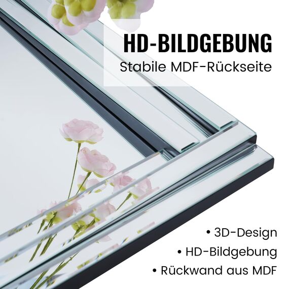 Muzilife Spiegel Rahmenloser Wandspiegel 90x60cm, Rechteckiger Dekospiegel Einzigartiger Dekorativer Großer Wandspiegel mit MDF-Rückwand für Wand Wohnzimmer Flur Eingang Deko