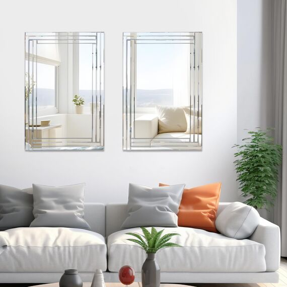 Muzilife Spiegel Rahmenloser Wandspiegel 90x60cm, Rechteckiger Dekospiegel Einzigartiger Dekorativer Großer Wandspiegel mit MDF-Rückwand für Wand Wohnzimmer Flur Eingang Deko