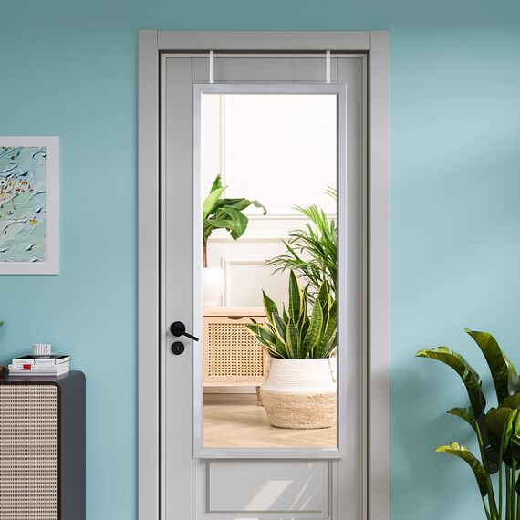 Dripex Wandspiegel 45x119cm Spiegel unbrechbarer Garderobenspiegel Flurspiegel höhenverstellbarer Hängespiegel mit Haken (Silber)