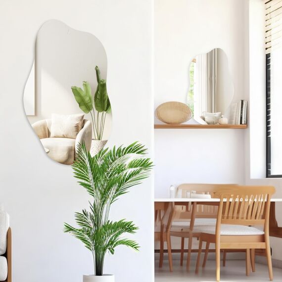 Muzilife Asymmetrischer Rahmenloser Spiegel zum Aufhängen, Unregelmäßiger Großer Wandspiegel mit MDF-Rückwand 50 x 85cm, Dekorativer Ganzkörperspiegel für Wand Wohnzimmer Bad Flur Eingang, Deko