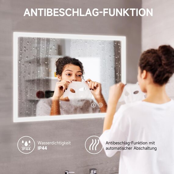 YOLEO Badspiegel mit Beleuchtung, LED Spiegel Wandspiegel mit Steckdose, Badezimmerspiegel LED mit Touchschalter, Lichtspiegel Dimmbar Warmweiß/Kaltweiß/Neutral, 50x70cm,Vertikal/Horizontal