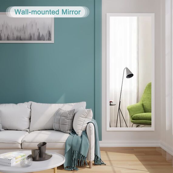 Dripex Wandspiegel 45x119cm Spiegel unbrechbarer Garderobenspiegel Flurspiegel höhenverstellbarer Hängespiegel mit Haken (Weiß)