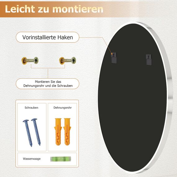 Koonmi 80cm Spiegel Rund Silber Runder Spiegel Wandspiegel mit Rahmen aus Aluminiumlegierung für Badezimmer, Waschtisch, Wohnzimmer, Schlafzimmer, Eingang Wanddekoration