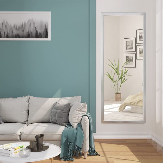 Dripex Wandspiegel 45x119cm Spiegel unbrechbarer Garderobenspiegel Flurspiegel höhenverstellbarer Hängespiegel mit Haken (Silber)