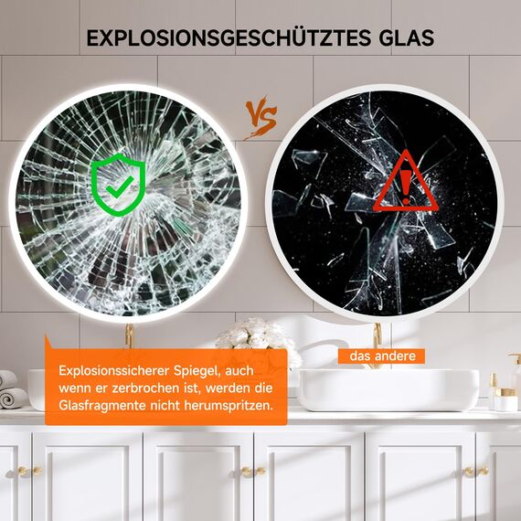 YOLEO Badspiegel rund mit Beleuchtung 70cm, LED Spiegel mit Touchschalter, Badzimmerspiegel LED Beschlagfrei, 3 stufenlos einstellbare Lichtfarbe