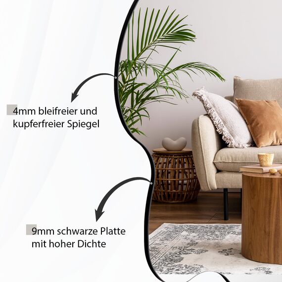 Muzilife Asymmetrischer Rahmenloser Spiegel zum Aufhängen, 58 x 82cm Unregelmäßiger Großer Wandspiegel mit MDF-Rückwand, Dekorativer Ganzkörperspiegel für Wand Wohnzimmer Bad Flur Eingang, Deko