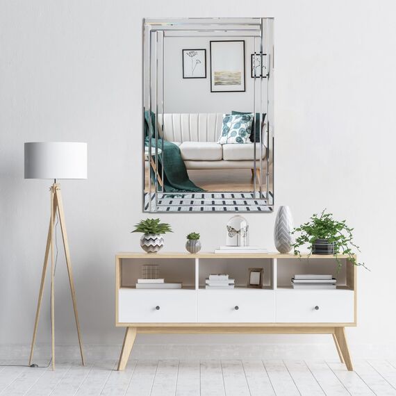 Muzilife Spiegel Rahmenloser Wandspiegel 90x60cm, Rechteckiger Dekospiegel Einzigartiger Dekorativer Großer Wandspiegel mit MDF-Rückwand für Wand Wohnzimmer Flur Eingang Deko