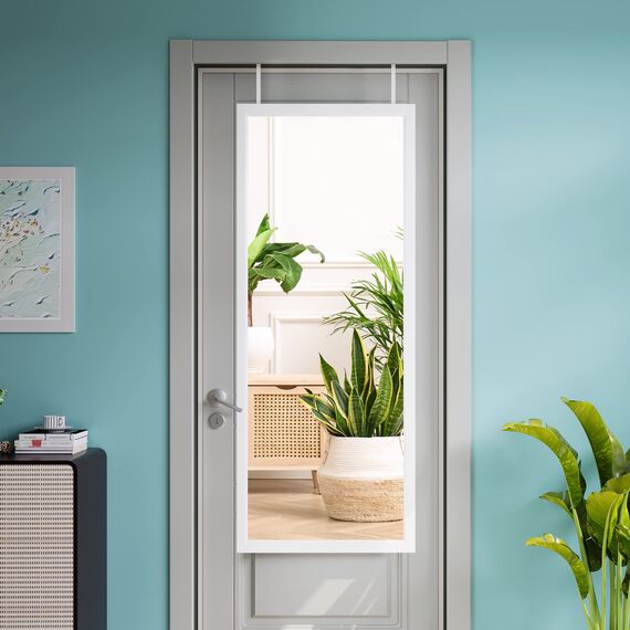 Dripex Wandspiegel 45x119cm Spiegel unbrechbarer Garderobenspiegel Flurspiegel höhenverstellbarer Hängespiegel mit Haken (Weiß)