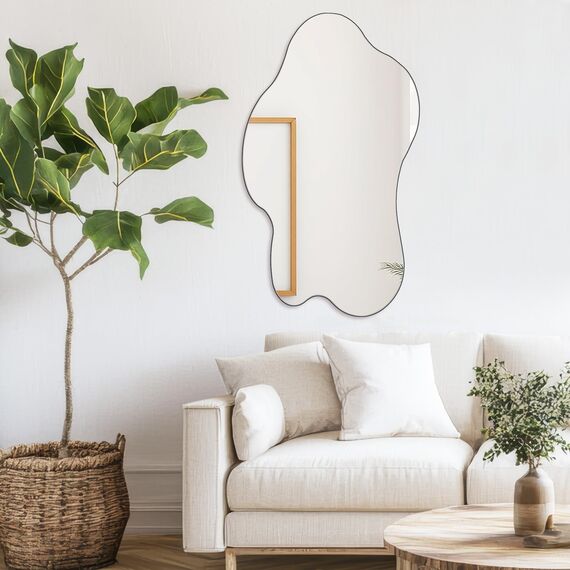 Muzilife Asymmetrischer Wandspiegel 50x85cm, Rahmenloser Spiegel zum Aufhängen, Unregelmäßiger Dekorativer Wandspiegel mit MDF-Rückwand für Wand Wohnzimmer Bad Flur Eingang, Deko