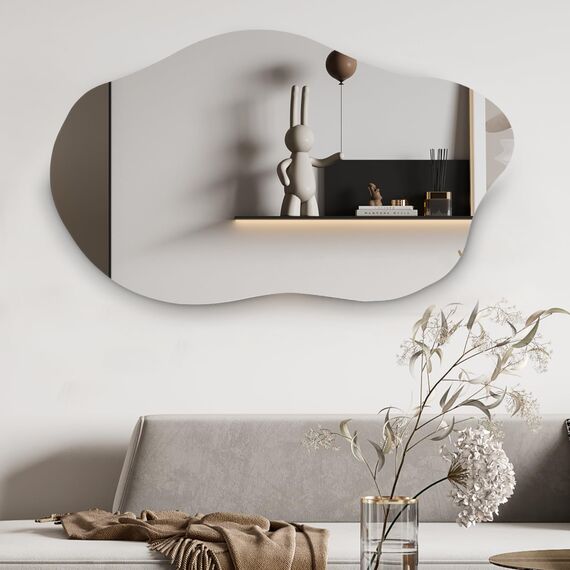 Muzilife Asymmetrischer Rahmenloser Spiegel zum Aufhängen, Unregelmäßiger Großer Wandspiegel mit MDF-Rückwand 50 x 85cm, Dekorativer Ganzkörperspiegel für Wand Wohnzimmer Bad Flur Eingang, Deko