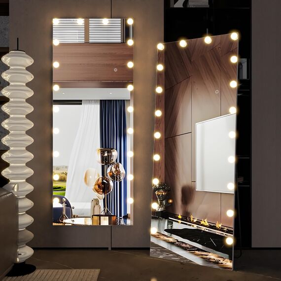 CASSILANDO Voll Länge Spiegel mit Lichtern, 160x50 Boden Körper Hollywood StehendSpiegel, Wand montierte Spiegel mit Licht für Schlafzimmer, Dimmen & 3 Farbmodi (Weiß)