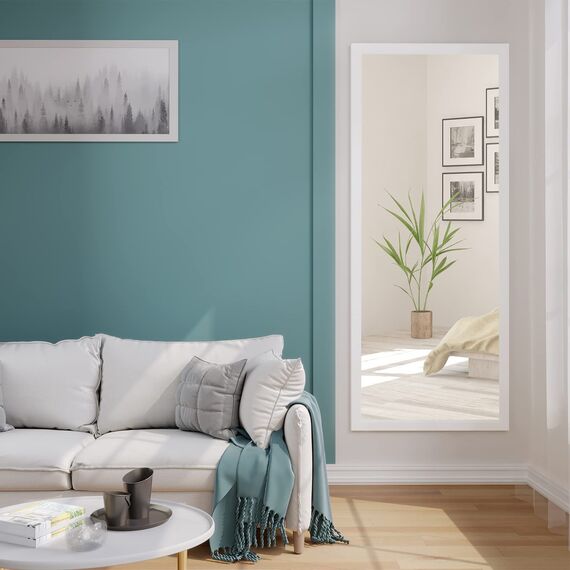 Dripex Wandspiegel 45x119cm Spiegel unbrechbarer Garderobenspiegel Flurspiegel höhenverstellbarer Hängespiegel mit Haken (Weiß)