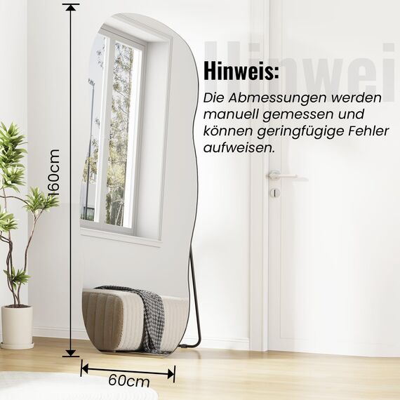 Muzilife Asymmetrischer Standspiegel Ganzkörperspiegel 160x60cm, Rahmenloser Spiegel Unregelmäßiger Großer Wandspiegel mit MDF-Rückwand, Deko für Wand Wohnzimmer Flur Eingang (Wellenform)