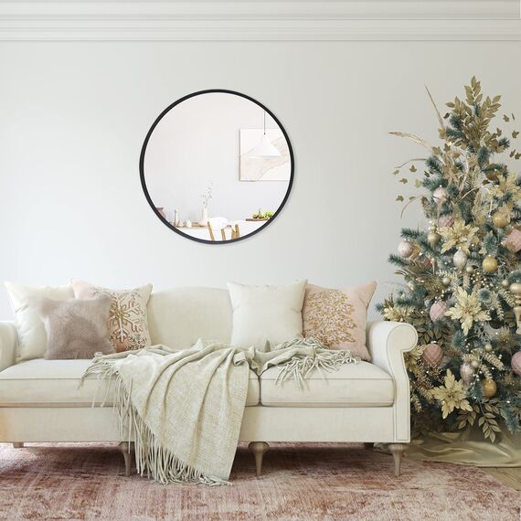 zenmag Spiegel Rund, 50x50 cm Wandspiegel Rund mit hochwertigen Schwarz Metallrahmen, Badezimmerspiegel, Moderner Design großer Spiegel, für Diele, Badezimmer, Wohnzimmer und Mehr