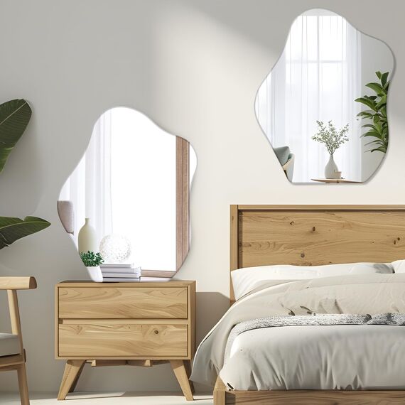 Muzilife Asymmetrischer Spiegel zum Aufhängen, Großer Rahmenloser Wandspiegel mit 45x56cm MDF-Rückwand, Kosmetik Tischspiegel für Wohnzimmer Schlafzimmer Bad Flur Eingang, Ideal als Dekorationsobjekt