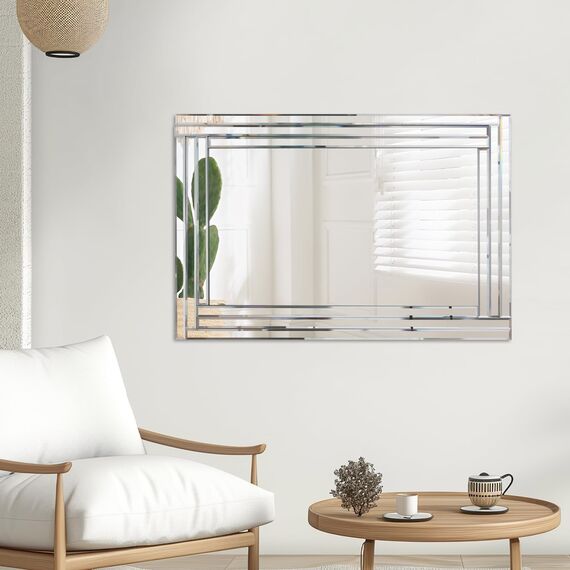 Muzilife Spiegel Rahmenloser Wandspiegel 90x60cm, Rechteckiger Dekospiegel Einzigartiger Dekorativer Großer Wandspiegel mit MDF-Rückwand für Wand Wohnzimmer Flur Eingang Deko