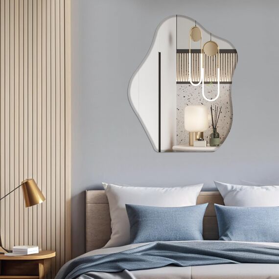 Muzilife Asymmetrischer Spiegel zum Aufhängen, Großer Rahmenloser Wandspiegel mit 45x56cm MDF-Rückwand, Kosmetik Tischspiegel für Wohnzimmer Schlafzimmer Bad Flur Eingang, Ideal als Dekorationsobjekt