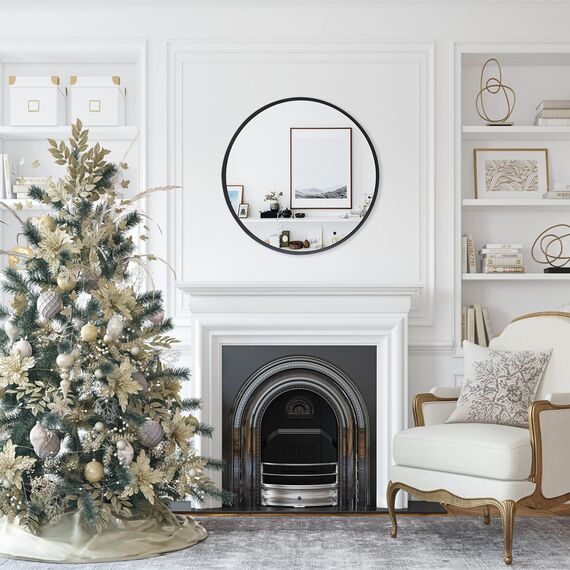 zenmag Spiegel Rund, 50x50 cm Wandspiegel Rund mit hochwertigen Schwarz Metallrahmen, Badezimmerspiegel, Moderner Design großer Spiegel, für Diele, Badezimmer, Wohnzimmer und Mehr