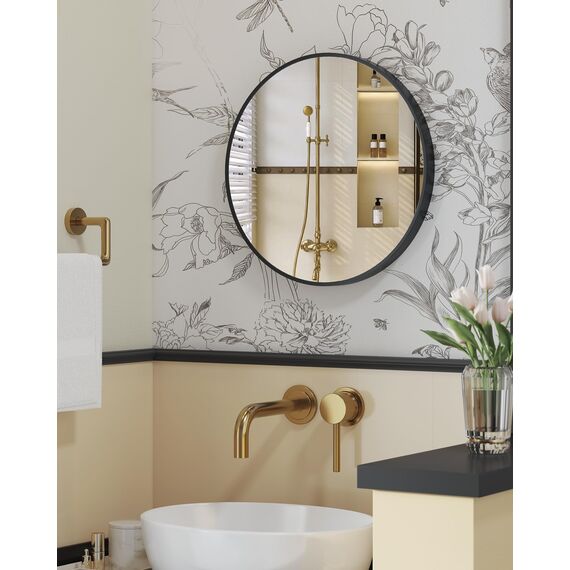 SONGMICS 40,7 cm d Spiegel rund, runder Spiegel, Wandspiegel, Metallrahmen, einfache Montage, modern, für Bad, Wohnzimmer, Schlafzimmer, Flur, Eingangsbereich, tintenschwarz LWM104BD03