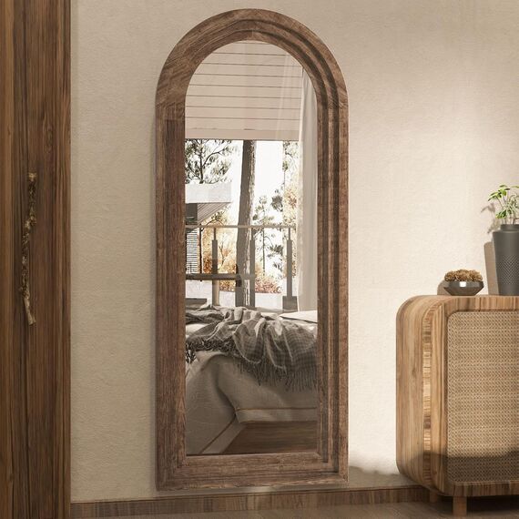 CASSILANDO 165x60cm Zoll Bogen Holz Rahmen Spiegel Distressed Finish für Wand/Boden, Wohnzimmer, Schlafzimmer, Eingang (Kaffee)