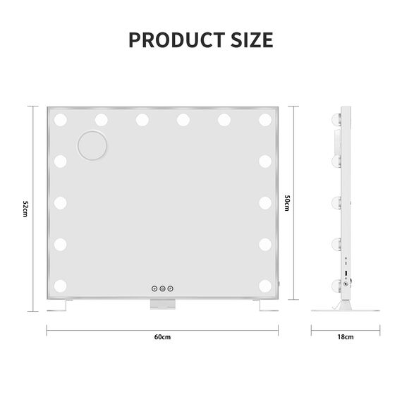 Dripex Hollywood Schminkspiegel mit Beleuchtung, Schminkspiegel mit Beleuchtung 60 x 52 cm mit 14 LED Lampen, 3 Farbmodi, Abnehmbare Basis, Leichter Aluminium Rahmen mit 10X Vergrößerung