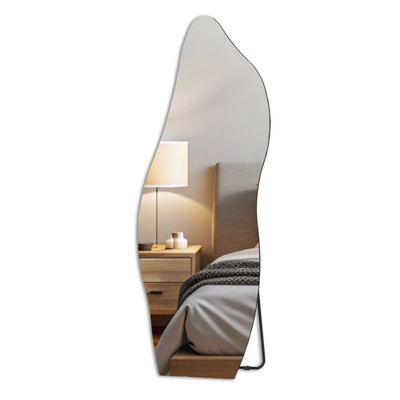 Muzilife 160x60cm Asymmetrischer Standspiegel Ganzkörperspiegel, Rahmenloser Spiegel Unregelmäßiger Großer Wandspiegel mit MDF-Rückwand, Deko für Wohnzimmer Flur Eingang Wand