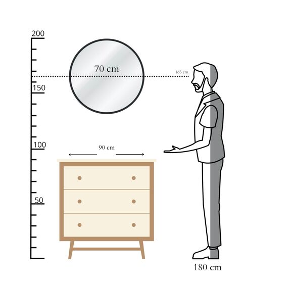 GOLD&CHROME UNIQUE DESIGN Dekorative Wandspiegel Rund ⌀70 cm Aluminiumrahmen - Spiegel Rund Weiß mit Teflon beschichtet Spiegeloberfläche - Spiegel Wand Pulverbeschichteter Spiegelrahmen 0,9 cm