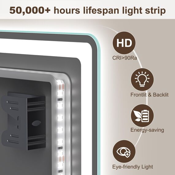 STARLEAD Badezimmerspiegel-mit-Beleuchtung 140x80cm, Großer LED-Spiegel-Bad mit Entfoggen, Bluetooth, Dimmbar, 3 Farbtemperaturen, Speicherfunktion, IP44 Hartglas Badspiegel, Horizontal/Vertikal