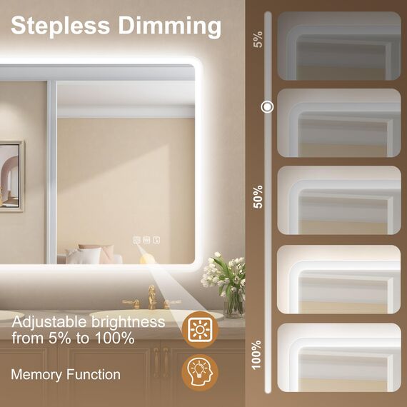 STARLEAD Badezimmerspiegel-mit-Beleuchtung 80x60cm, Dimmbar, 3 Lichtfarben, LED-Spiegel-Bad-mit-Bluetooth, Entfoggen, Speicherfunktion, IP44 Hartglas Bad-Spiegel-mit-Licht, Horizontal/Vertikal