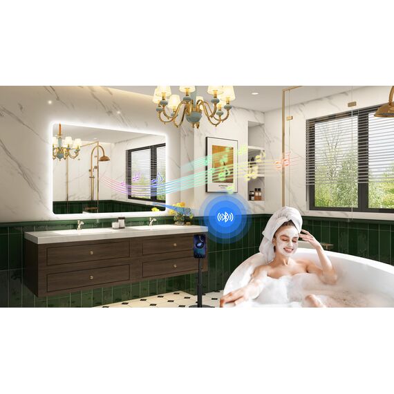 STARLEAD Badspiegel-mit-Beleuchtung 100x70cm, Badezimmerspiegel-mit-Bluetooth, Entfoggen, Dimmbar, 3 Lichtfarben, Speicherfunktion, IP44 LED-Spiegel-Bad, Horizontal/Vertikal, HD Hartglas