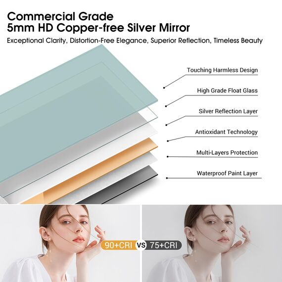 STARLEAD Badspiegel-mit-Beleuchtung 60x80 cm, LED-Bad-Spiegel-mit-Licht und Bluetooth, Entfoggen, 3 Farbtemperaturen, Dimmbar, Speicherfunktion, HD Hartglas, IP44, Horizontal/Vertikal