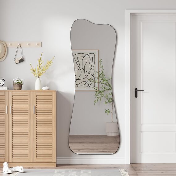 Muzilife Asymetrischer Ganzkörperspiegel 160x60cm, Rahmenloser Spiegel Unregelmäßiger Großer Wandspiegel mit MDF-Rückwand, Deko für Wohnzimmer Flur Eingang Wand (Vasenform)