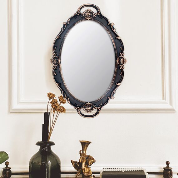 Eaoundm 36,8 x 25,4 cm ovaler dekorativer Wandspiegel im Vintage-Stil, Braun