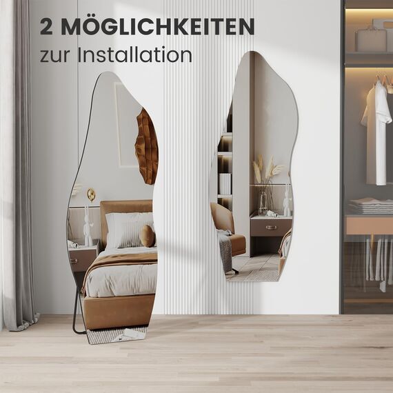 Muzilife 160x60cm Asymmetrischer Standspiegel Ganzkörperspiegel, Rahmenloser Spiegel Unregelmäßiger Großer Wandspiegel mit MDF-Rückwand, Deko für Wohnzimmer Flur Eingang Wand