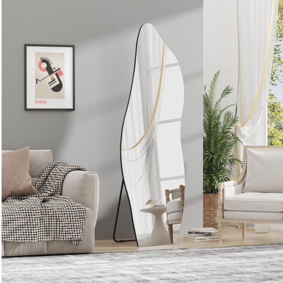 Muzilife 160x60cm Asymmetrischer Standspiegel Ganzkörperspiegel, Rahmenloser Spiegel Unregelmäßiger Großer Wandspiegel mit MDF-Rückwand, Deko für Wohnzimmer Flur Eingang Wand