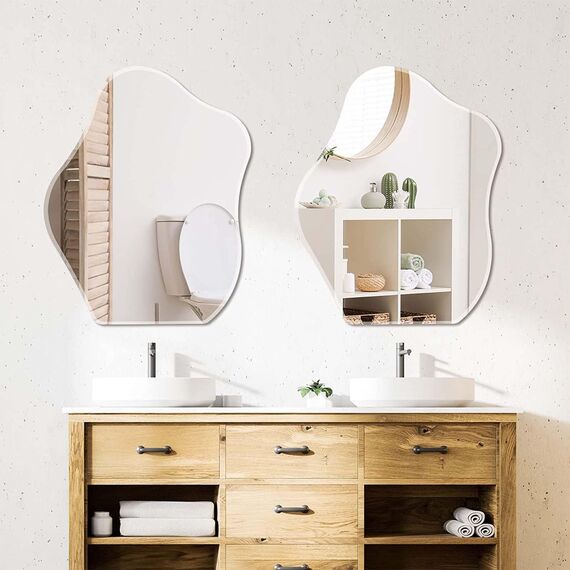 Muzilife Asymmetrischer Spiegel zum Aufhängen, Großer Rahmenloser Wandspiegel mit 58x70cm MDF-Rückwand, Unregelmäßiger Tischspiegel für Wohnzimmer Schlafzimmer Bad Flur Eingang