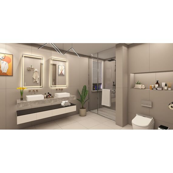 STARLEAD Bad-Spiegel-mit-Beleuchtung 60x80cm, Badezimmerspiegel-mit-licht und Entfoggen, Bluetooth, Dimmbar, 3 Farbtemperaturen, Speicherfunktion, IP44 Hartglas Spiegel-Bad, Horizontal/Vertikal