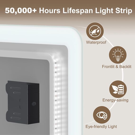 STARLEAD Badspiegel-mit-Beleuchtung 140x80cm, Badezimmerspiegel mit Entfoggen, Bluetooth, Dimmbar, 3 Lichtfarben, Speicherfunktion, IP44 Hartglas Großer Spiegel-Bad, Horizontal/Vertikal