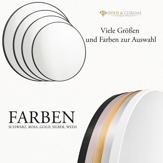 GOLD&CHROME UNIQUE DESIGN Dekorative Wandspiegel Rund ⌀60 cm Aluminiumrahmen - Spiegel Rund Weiß mit Teflon beschichtet Spiegeloberfläche - Spiegel Wand Pulverbeschichteter Spiegelrahmen 0,9 cm