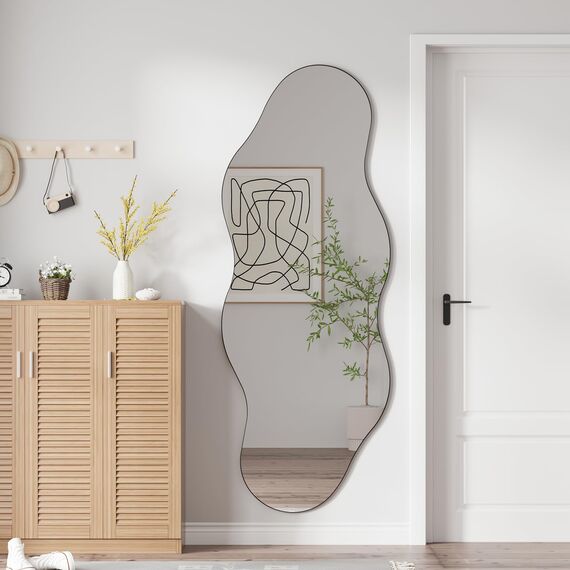 Muzilife Asymetrischer Spiegel Ganzkörperspiegel 160x60cm, Unregelmäßiger Großer Wandspiegel mit MDF-Rückwand, Dekorativer Spiegel für Wand Wohnzimmer Bad Flur Eingang, Deko (Wolkenform)