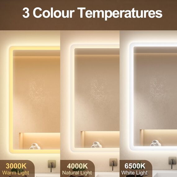 STARLEAD Badspiegel-mit-Beleuchtung 140x80cm, Badezimmerspiegel mit Entfoggen, Bluetooth, Dimmbar, 3 Lichtfarben, Speicherfunktion, IP44 Hartglas Großer Spiegel-Bad, Horizontal/Vertikal