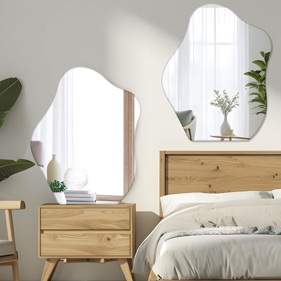 Muzilife Asymmetrischer Spiegel zum Aufhängen, Großer Rahmenloser Wandspiegel mit 58x70cm MDF-Rückwand, Unregelmäßiger Tischspiegel für Wohnzimmer Schlafzimmer Bad Flur Eingang