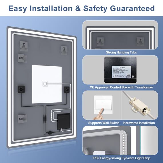 STARLEAD Bad-Spiegel-mit-Beleuchtung 100x70cm, Badezimmerspiegel-mit-licht und Entfoggen, Bluetooth, Dimmbar, 3 Farbtemperaturen, Speicherfunktion, IP44 Hartglas Spiegel-Bad, Horizontal/Vertikal