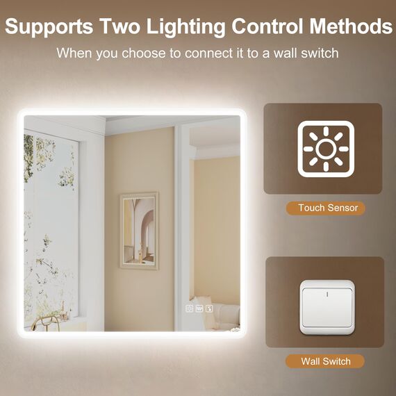 STARLEAD Badspiegel-mit-Beleuchtung 80x80 cm, LED-Bad-Spiegel-mit Bluetooth, Entfoggen, IP44 Badezimmer-Spiegel-mit-Licht 3 Farblichter, Dimmbar, Speicherfunktion, HD Hartglas CRI>90