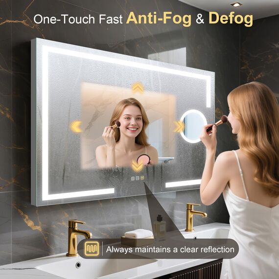 STARLEAD Badspiegel-mit-Beleuchtung 100x70cm, Badezimmerspiegel mit 5X Vergrößerungsspiegel-mit-Licht, 3 Lichtfarben, Einstellbare Helligkeit, Entfoggen, IP44 LED-Spiegel-Bad, HD Hartglas