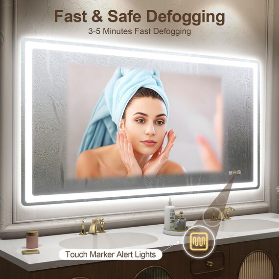 STARLEAD Badezimmerspiegel-mit-Beleuchtung 140x80cm, Großer LED-Spiegel-Bad mit Entfoggen, Bluetooth, Dimmbar, 3 Farbtemperaturen, Speicherfunktion, IP44 Hartglas Badspiegel, Horizontal/Vertikal