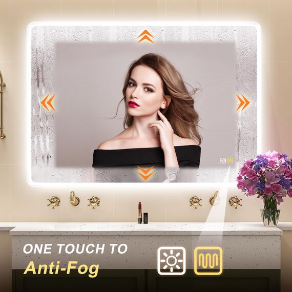 STARLEAD Badspiegel-mit-Beleuchtung 100x70cm, Dimmbar, 3 Lichtfarben 3000K-6500K, Badezimmerspiegel mit Entfoggen, Speicherfunktion, IP44 LED-Spiegel-Bad, HD Hartglas, Horizontal/Vertikal