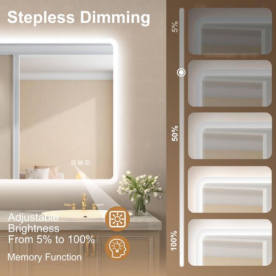 STARLEAD Badspiegel-mit-Beleuchtung 80x80 cm, LED-Bad-Spiegel-mit Bluetooth, Entfoggen, IP44 Badezimmer-Spiegel-mit-Licht 3 Farblichter, Dimmbar, Speicherfunktion, HD Hartglas CRI>90